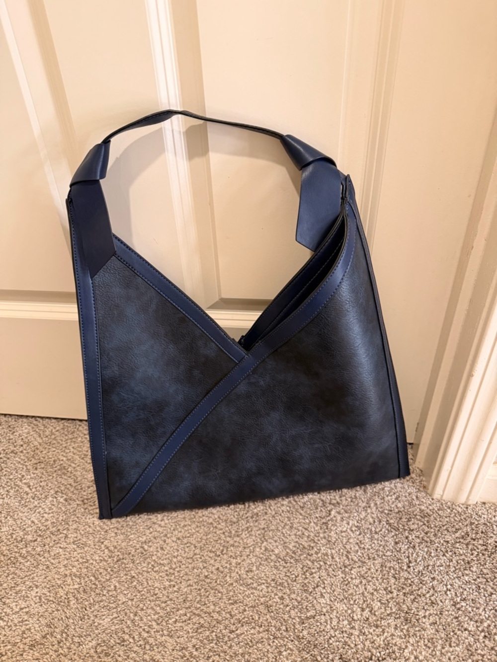 Mali + Lili Sleek Navy Faux-Leather Hobo Bag